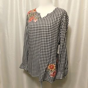 Style & Co Plus Size Embroidered Gingham Top